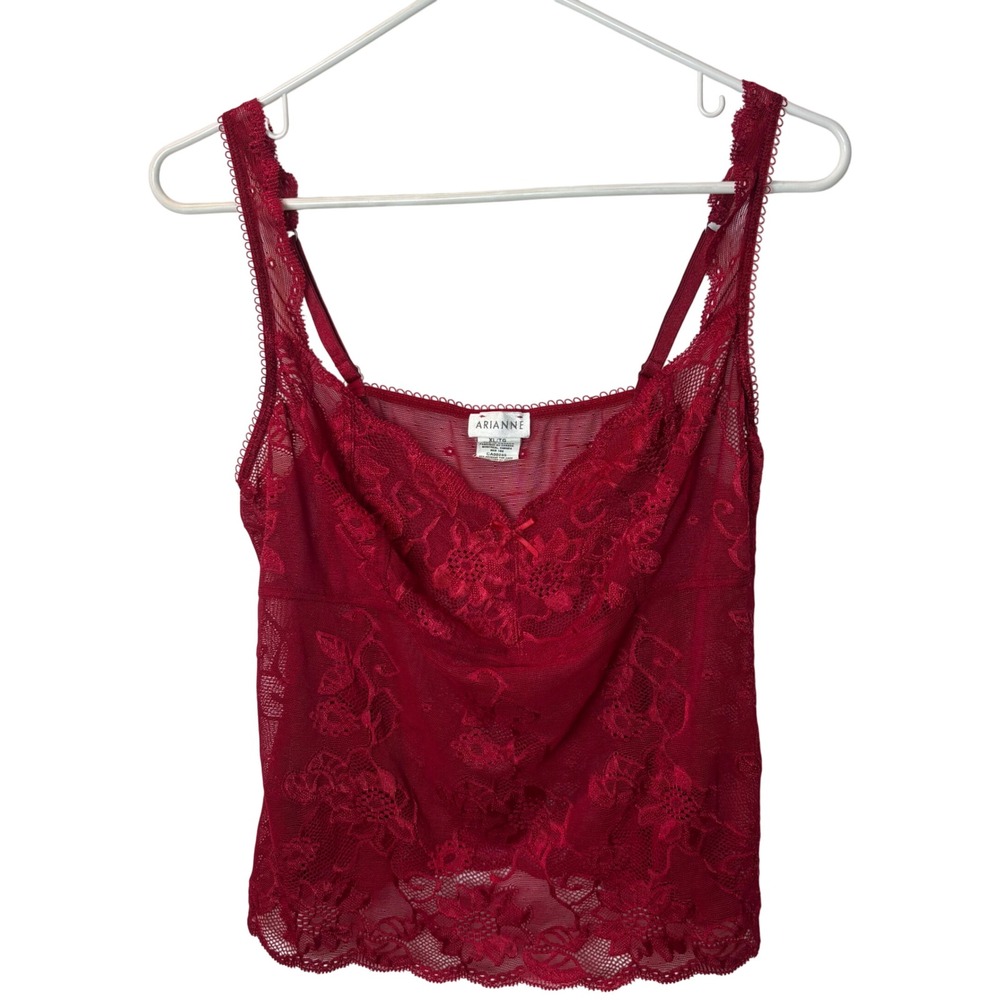 Arianne Red Lace Camisole XL Sheer Floral Lingerie Top Romantic Coquette